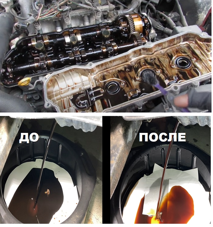 Промывка двигателя до и после 