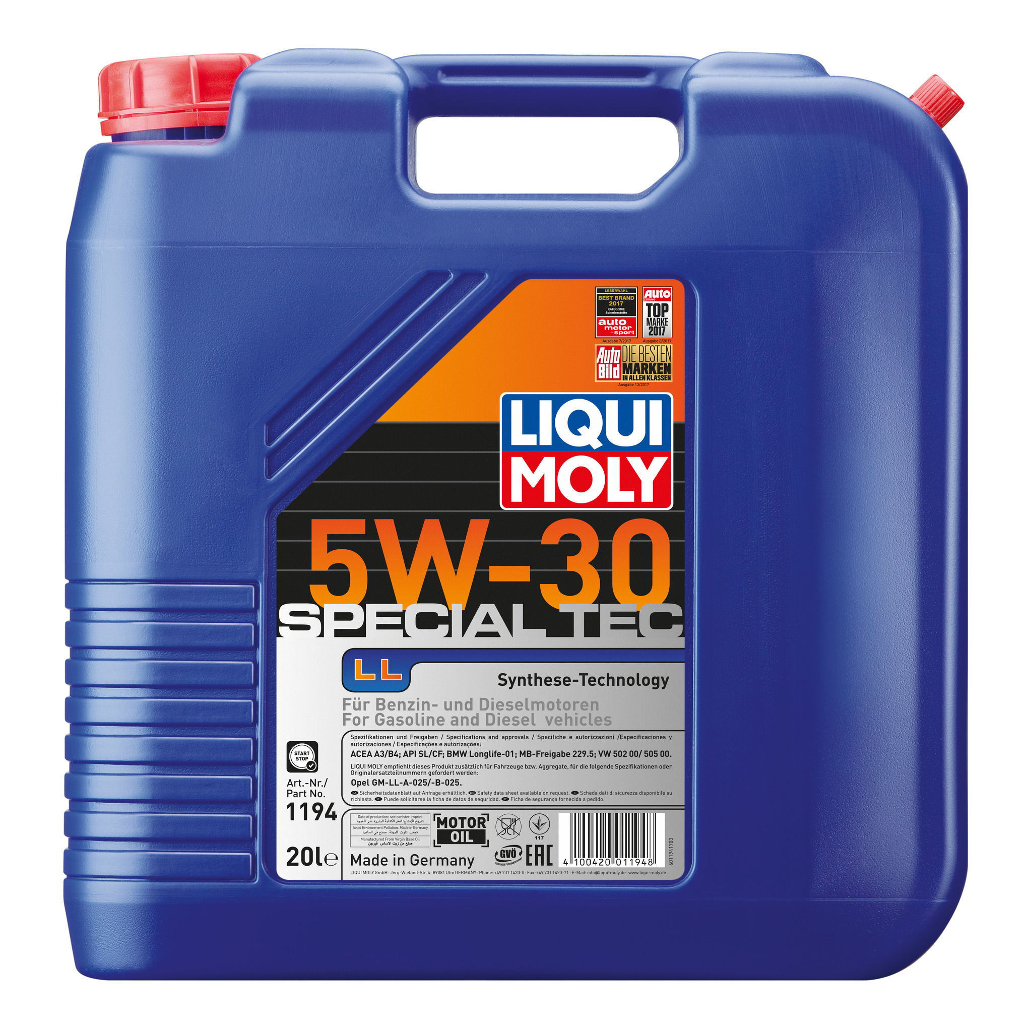 Моторное масло Liqui Moly Special Tec LL 5W30 hc-синтетическое 20л