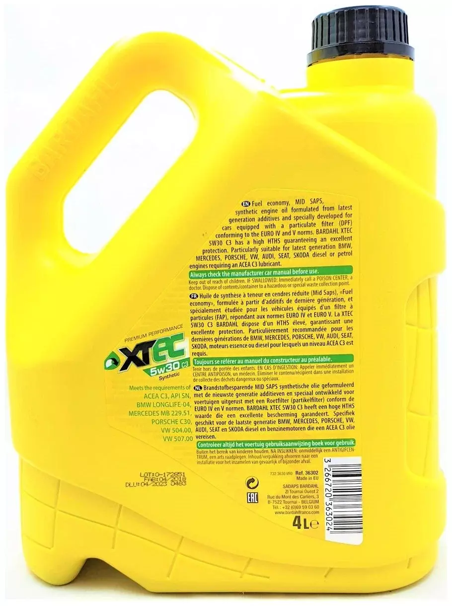 Синтетическое моторное масло Bardahl XTEC 5W-30 C3, 4 л