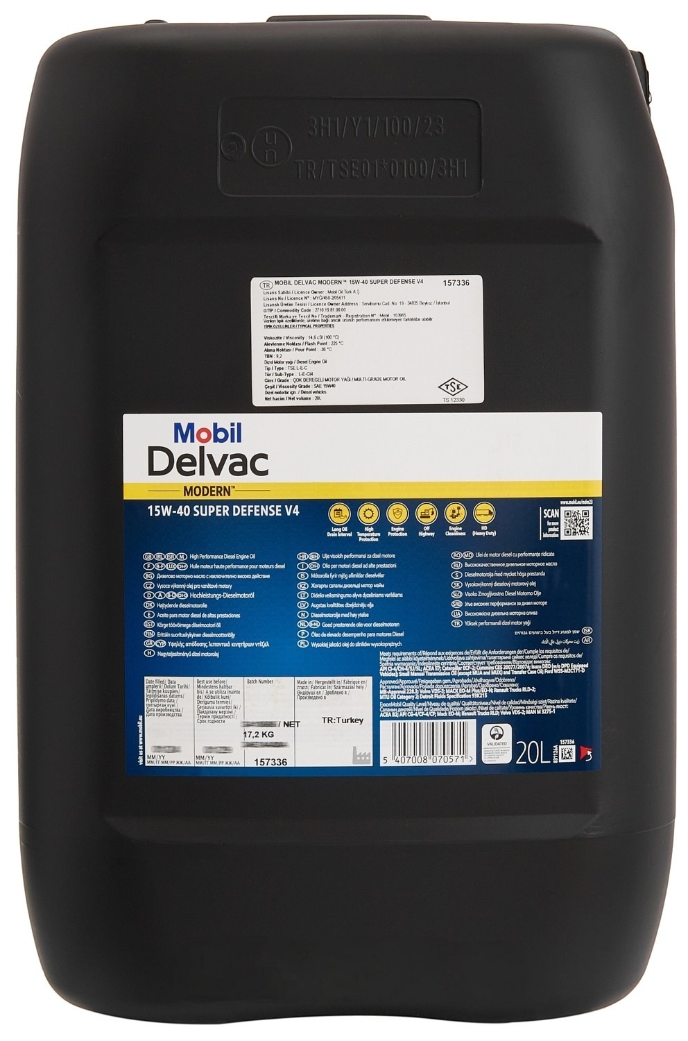 Масло моторное MOBIL Delvac Modern Super Defense V4 15W-40, минеральное, 20 л