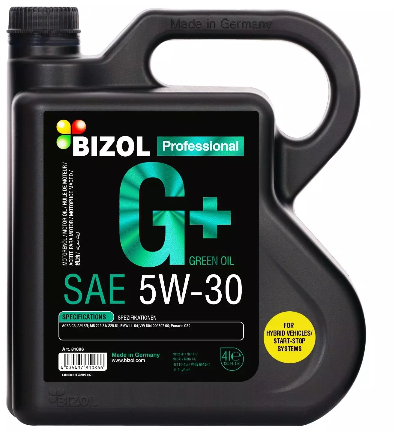 Синтетическое моторное масло BIZOL Green Oil+ 5W-30 4 литра