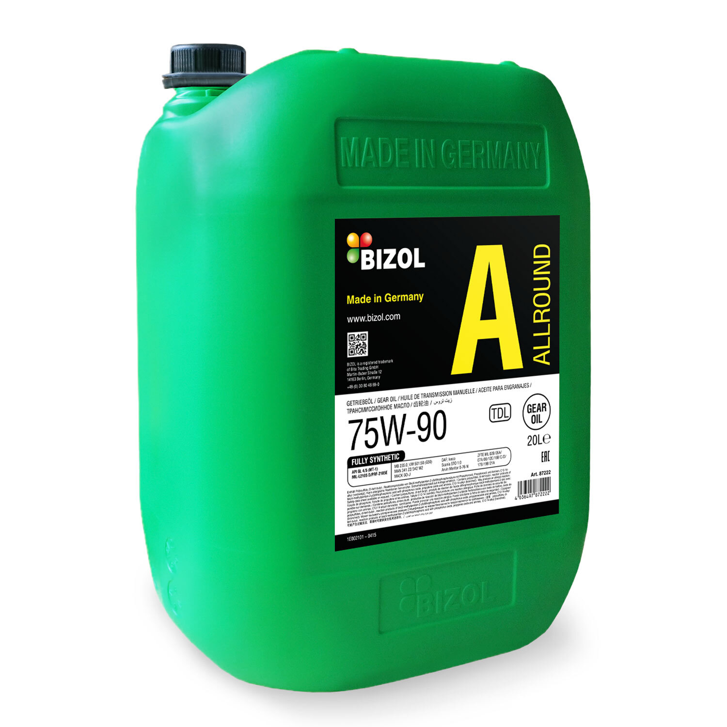 Трансмиссионное масло BIZOL Bizol Allround Gear Oil TDL 75W-90 20л