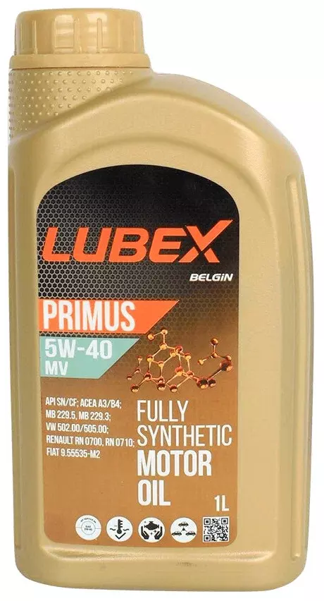 Синтетическое моторное масло LUBEX PRIMUS MV 5W-40, 1 л