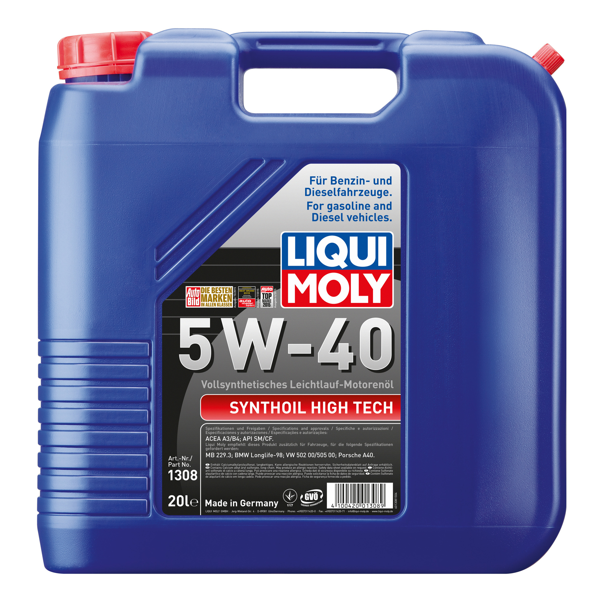 Моторное масло Liqui Moly Synthoil High Tech 5W40 синтетическое 20л