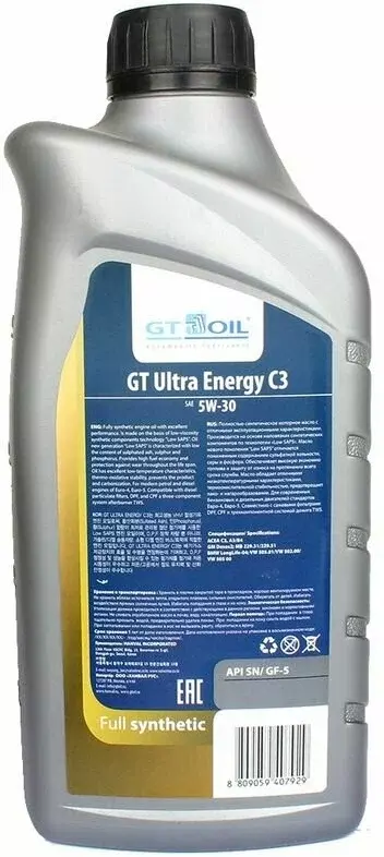 Масло моторное GT OIL GT Ultra Energy C3 5W-30 синтетическое 1 л