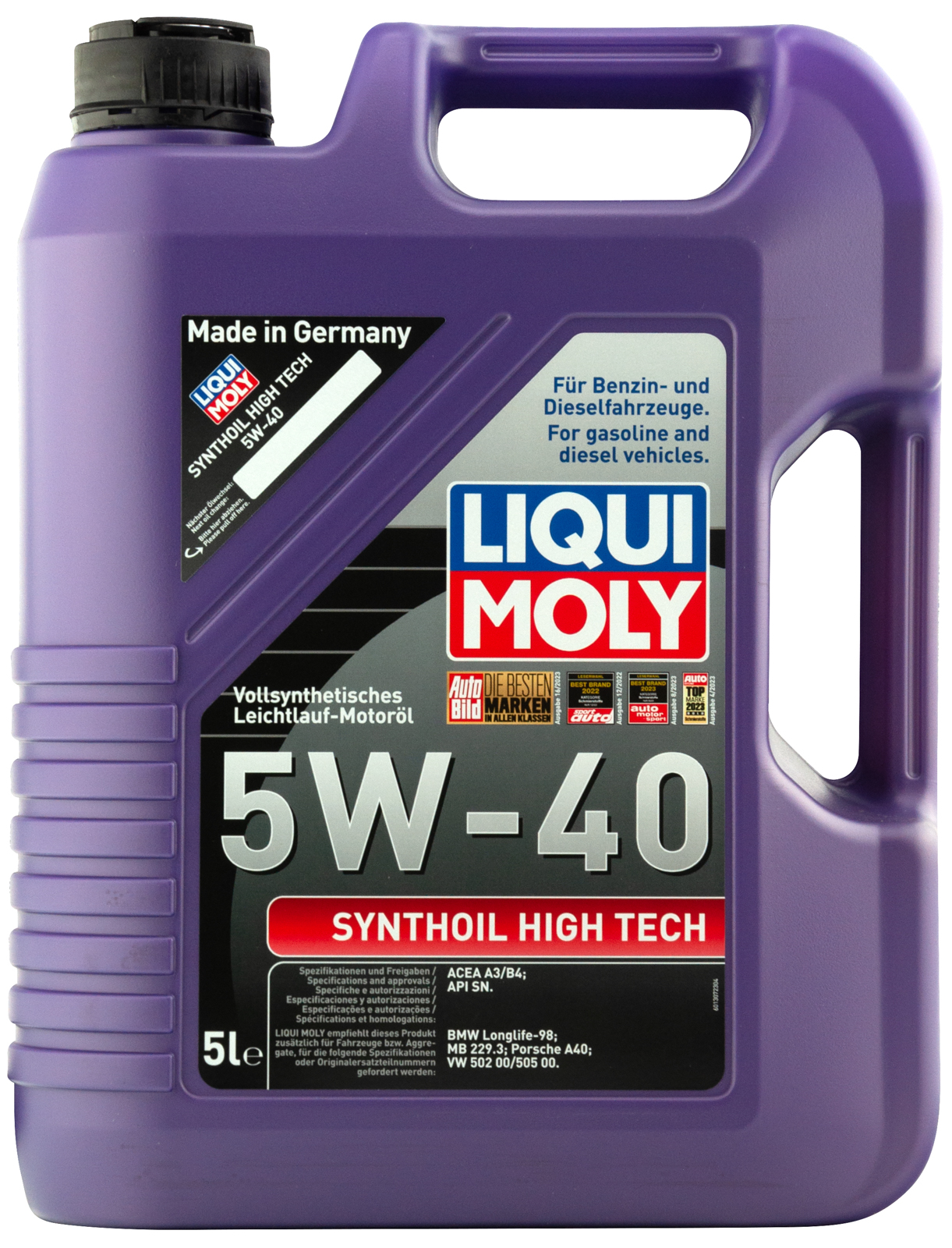 Моторное масло LIQUI MOLY Synthoil High Tech 5W40, MB 229.3, SN, синтетическое, 5л