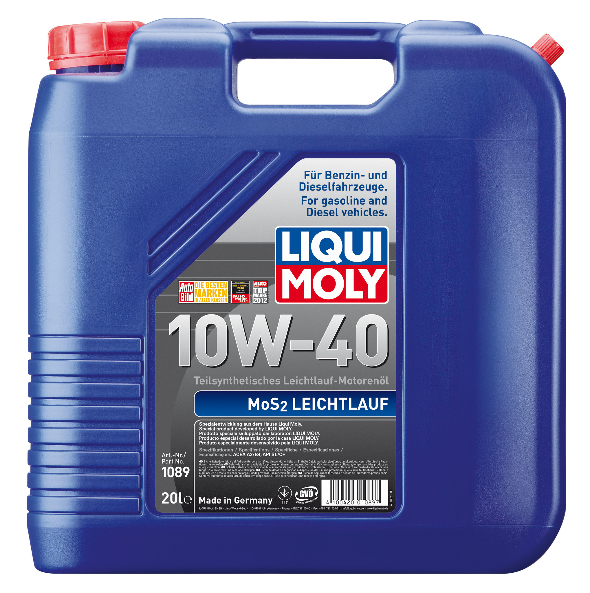 Масло моторное Liqui Moly MoS2 Leichtlauf 10W40 с молибденом полусинтетическое 20л