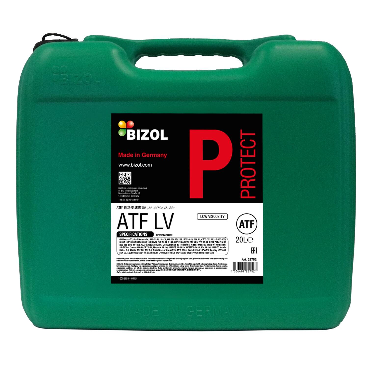 Трансмиссионное масло BIZOL НС для АКПП Protect ATF LV (20л)