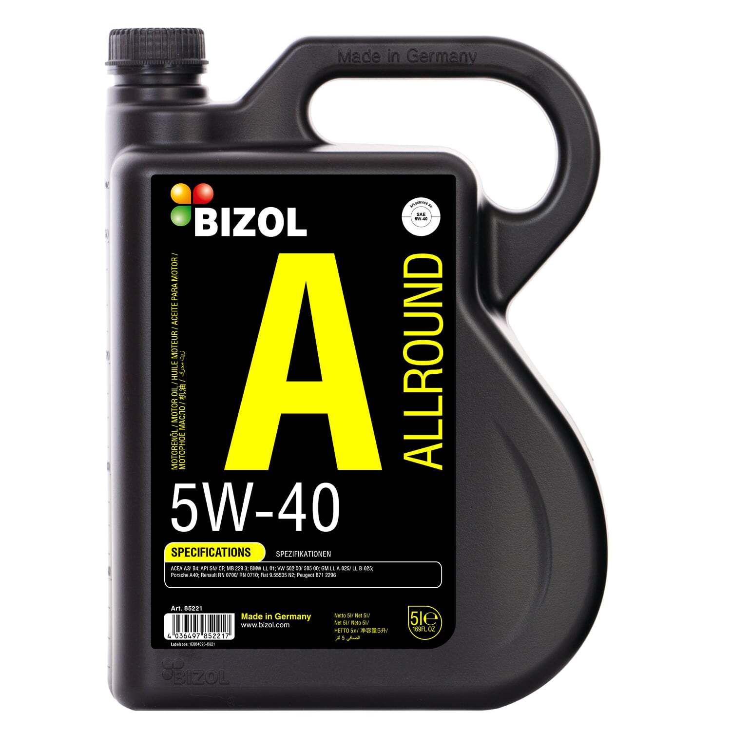 Синтетическое моторное масло BIZOL НС Allround 5W-40 SN A3/B4 (5л)