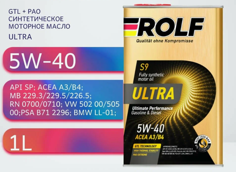 Масло моторное ROLF ULTRA 5W-40 A3/B4 SP, (металл), синтетическое 1 л