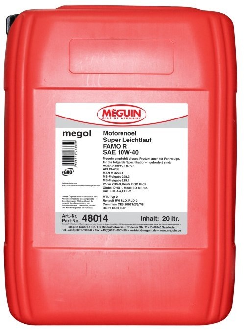 Моторное масло Meguin Super Leichtlauf FAMO R SAE 10W40 полусинтетическое 20 л