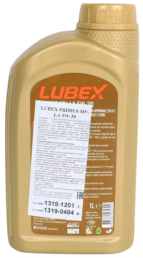 Синтетическое моторное масло LUBEX PRIMUS MV-LA 5W-30, 1 л