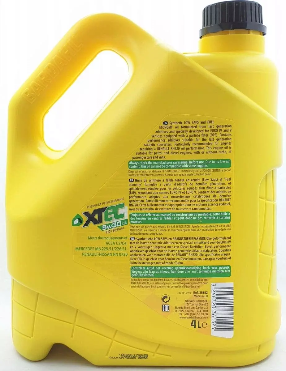Синтетическое моторное масло Bardahl XTEC 5W-30 C4, 4 л