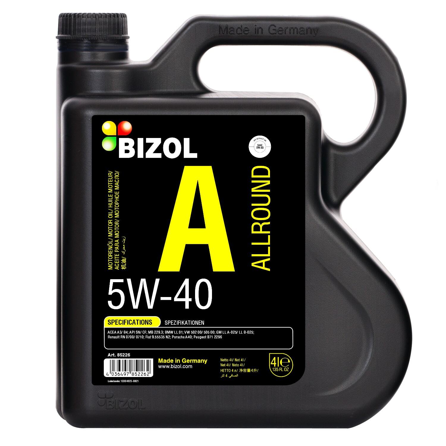 Синтетическое моторное масло BIZOL НС Allround 5W-40 SN A3/B4 (4л)